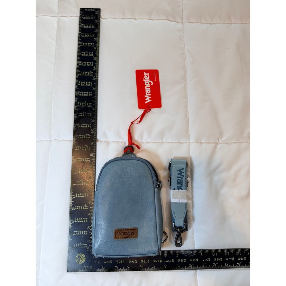 Wrangler Mini Crossbody Bag Vegan Leather Blue WRC-1024JN Logo Strap New